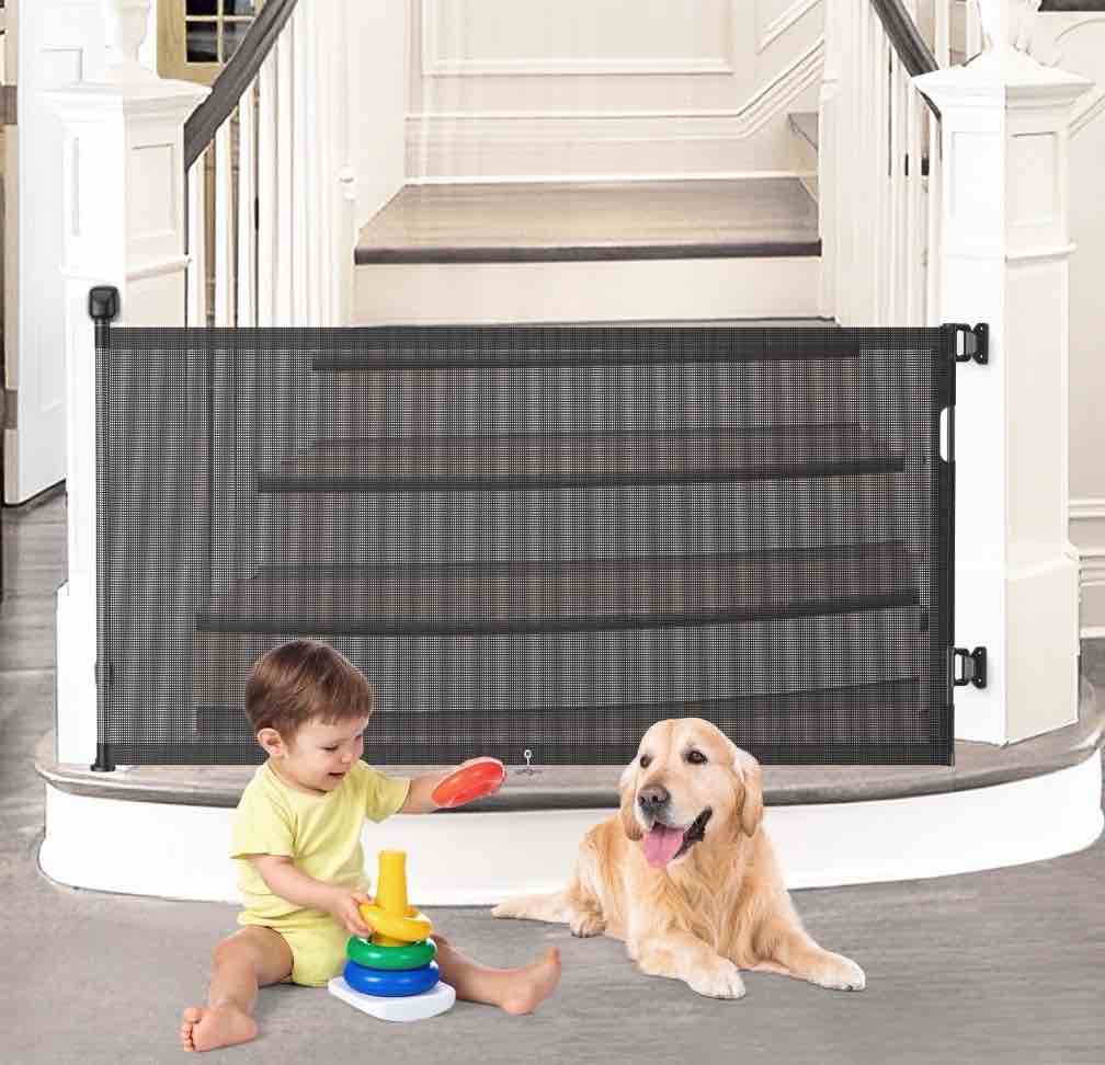 bebang retractable baby gate 71" extra wide, 2 installation modes, retractable dog gate for doorways stairs hallways indoor and outdoor, black