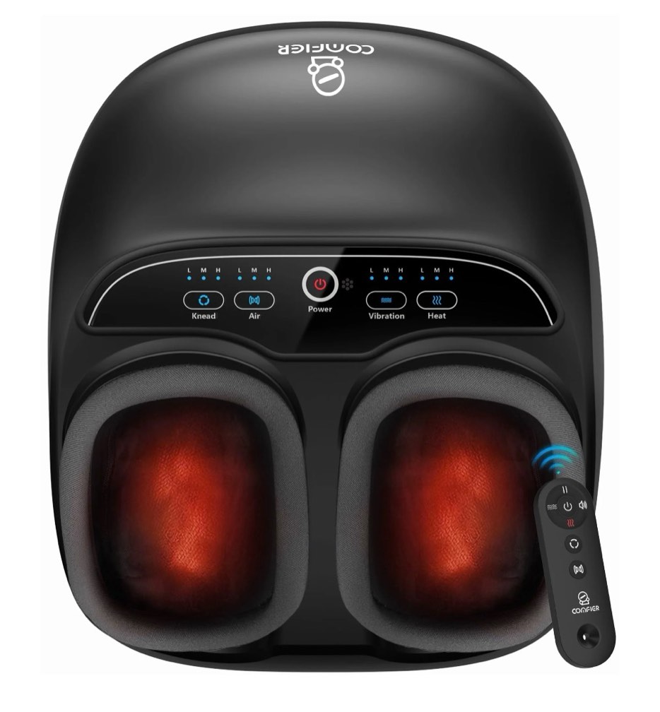 foot massager with heat comfier shiatsu foot massage machine with remote for relax up to size 13 black father s day gifts
