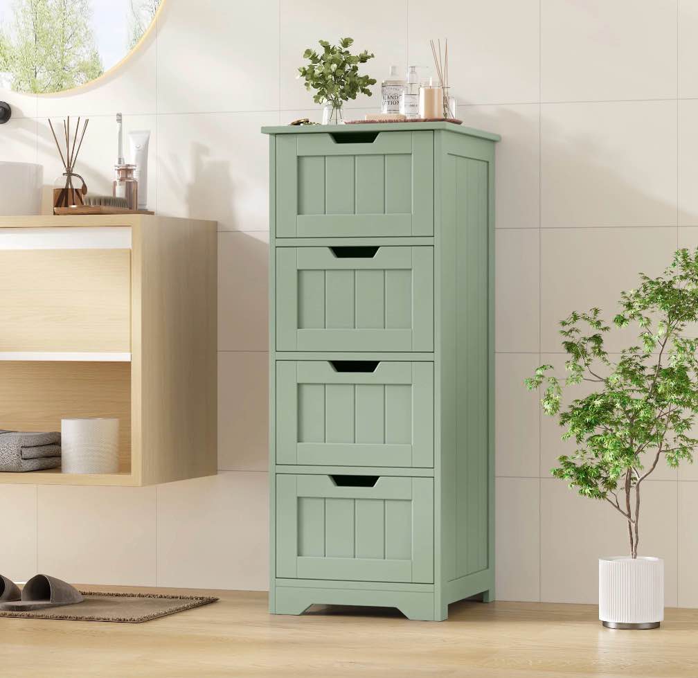 homfa bathroom storage cabinet, free standing narrow cabinet with 4 drawers entryway storage organizer for living room bedroom, green