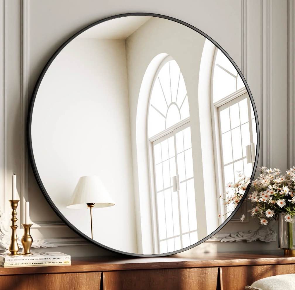 yvanla 36" rounded bathroom wall mirror vanity mirror,black