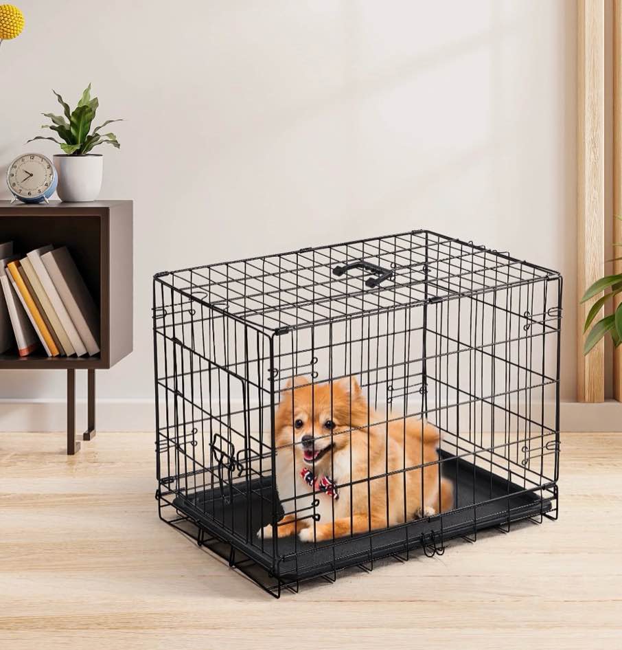 concetta 24 inch single-door folding dog crate, portable small cage with leak-proof pan tray