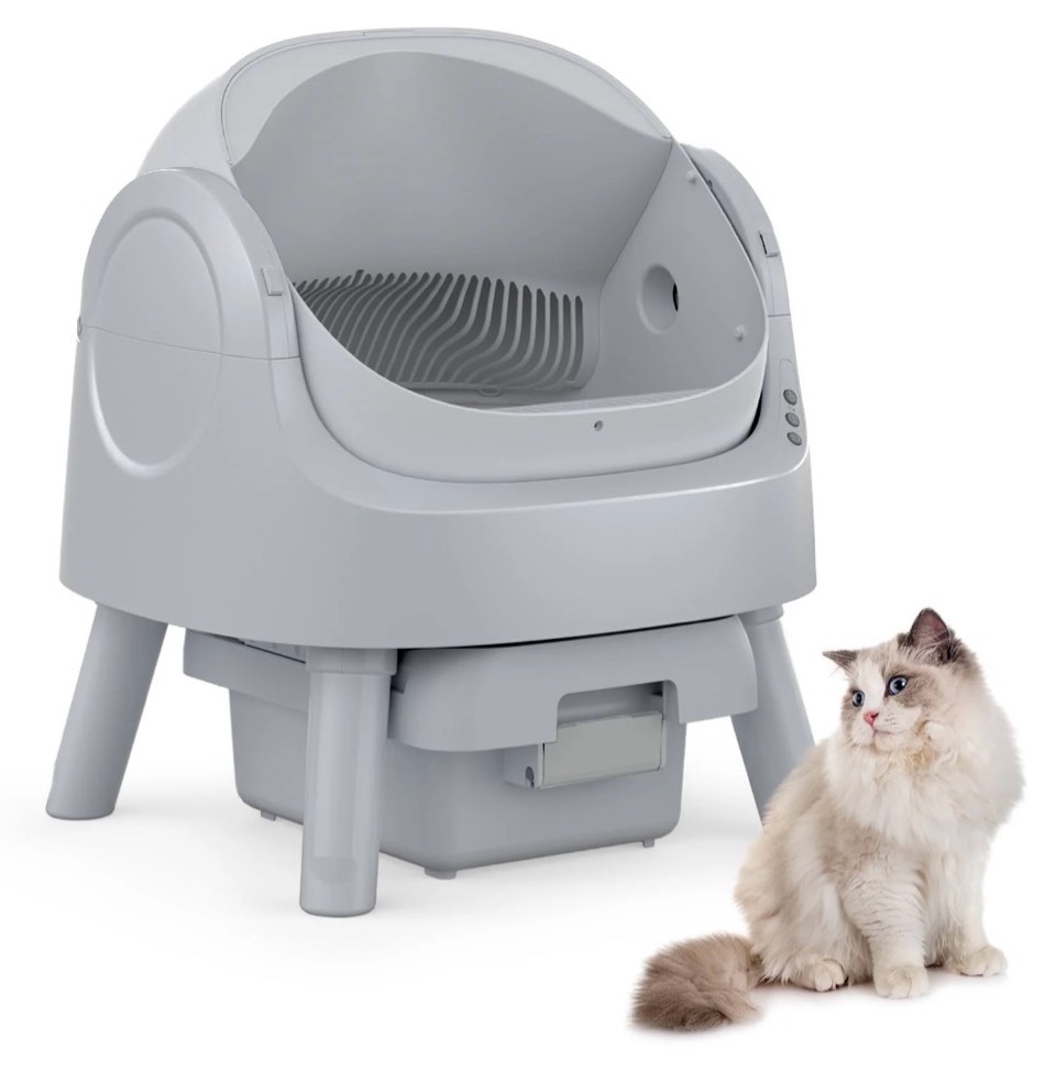 petpivot automatic cat litter box self-cleaning with safety protection, mat and trash bags included, steel