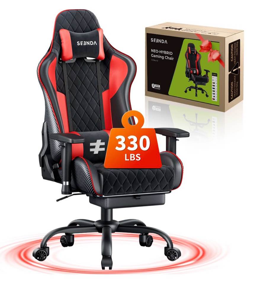 seenda gcpro-10 gaming chair, big and tall video game chair with footrest, high back ergonomic computer desk chair height adjustable with headrest and lumbar support