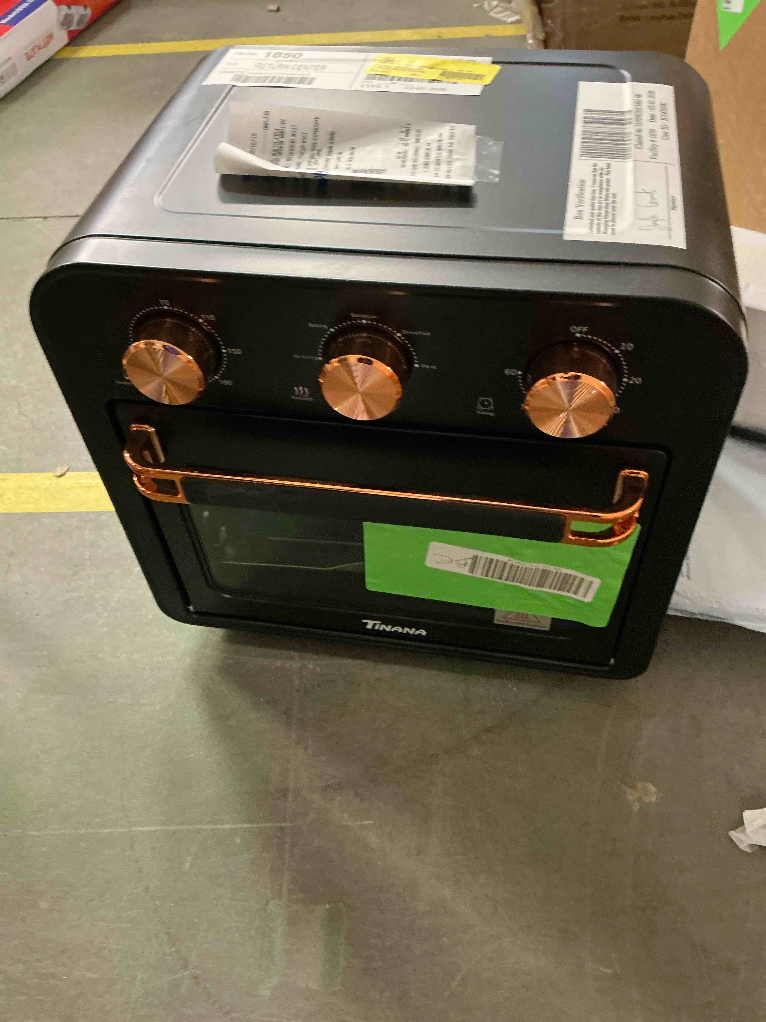 Condition photo showing Good Condition for TINANA 5-in-1 Air Fryer Toaster Oven Countertop, 1300W 17 Qt, 4-Slice Convection Ovens Combo, Oil-Less Air Fry, Roast, Bake Broil Toast, Dried Fruit, Timer, Stainless Steel,