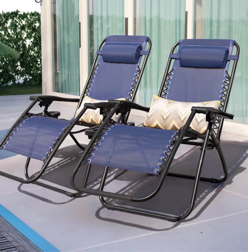 lacoo 2 zero gravity chair patio outdoor foldable lawn lounge chair reclining chair with adjustable pillow for graden  patio beach   blue