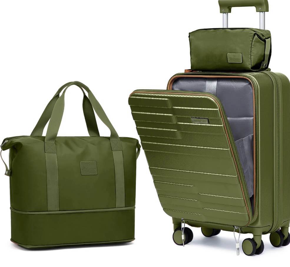 joyway 3-piece front opening cover carry-on luggage side hooks tsa lock spinner wheels ykk zippers