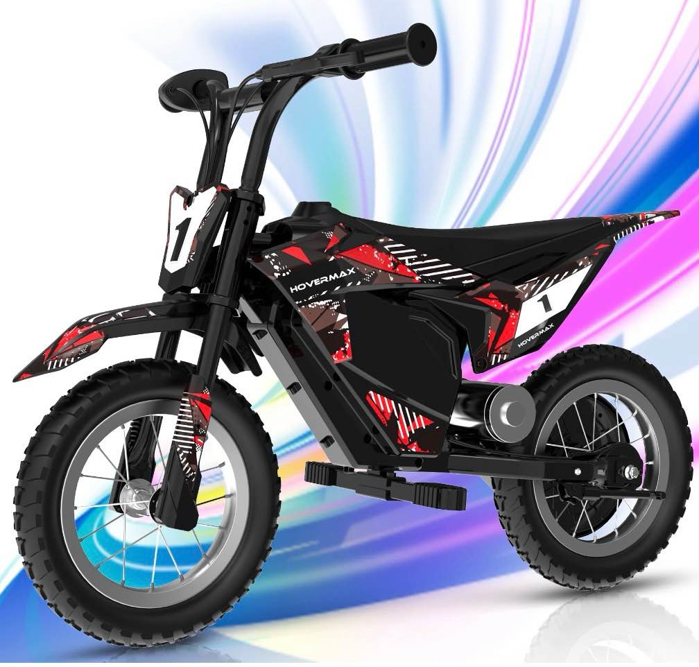 hovermax electric dirt bike  150w electric motorcycle 10mph max speed  ride on toys motocross for kids