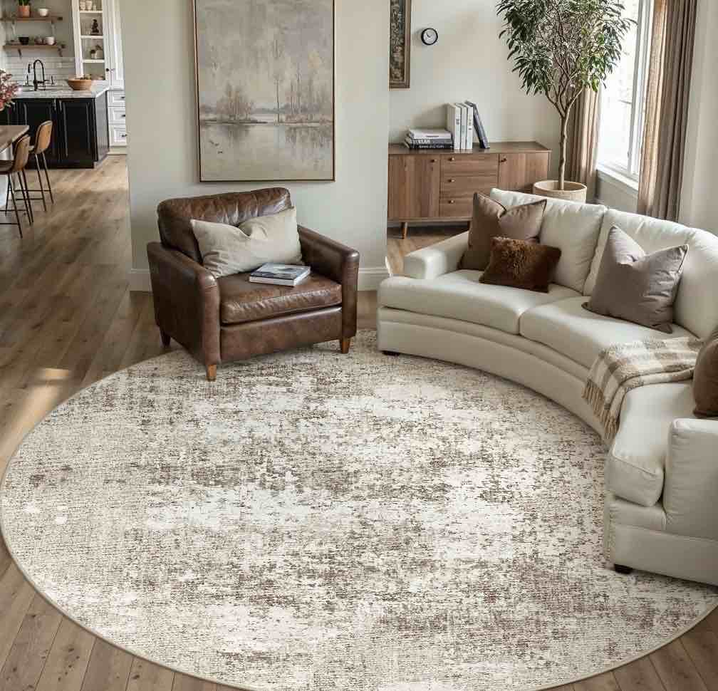 berthmeer abstract round area rugs 6 x6 washable rugs for office living room dining room non-slip beige