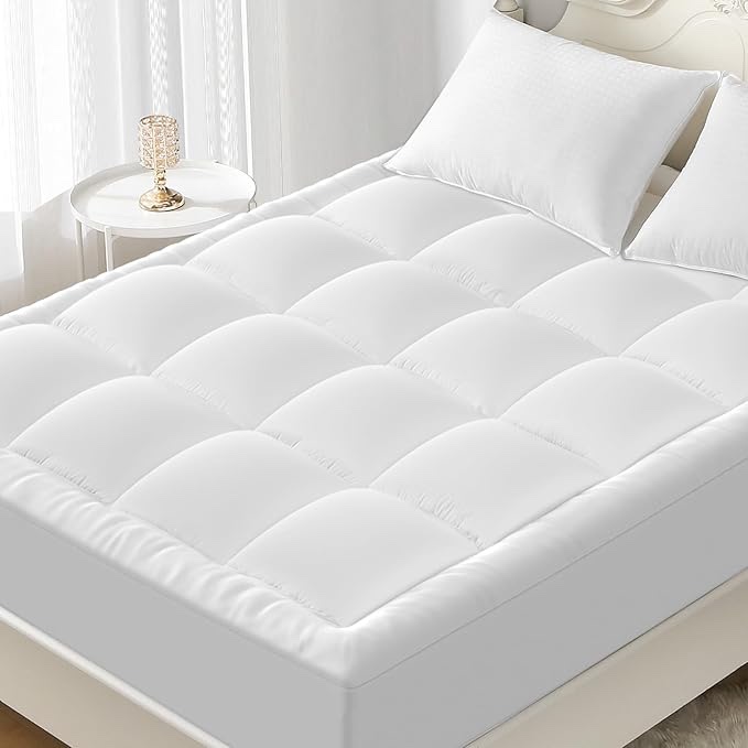 mattress topper queen size, bamboo extra thick mattress pad 8-21" deep pocket soft down alternative fill (60x80 inches)