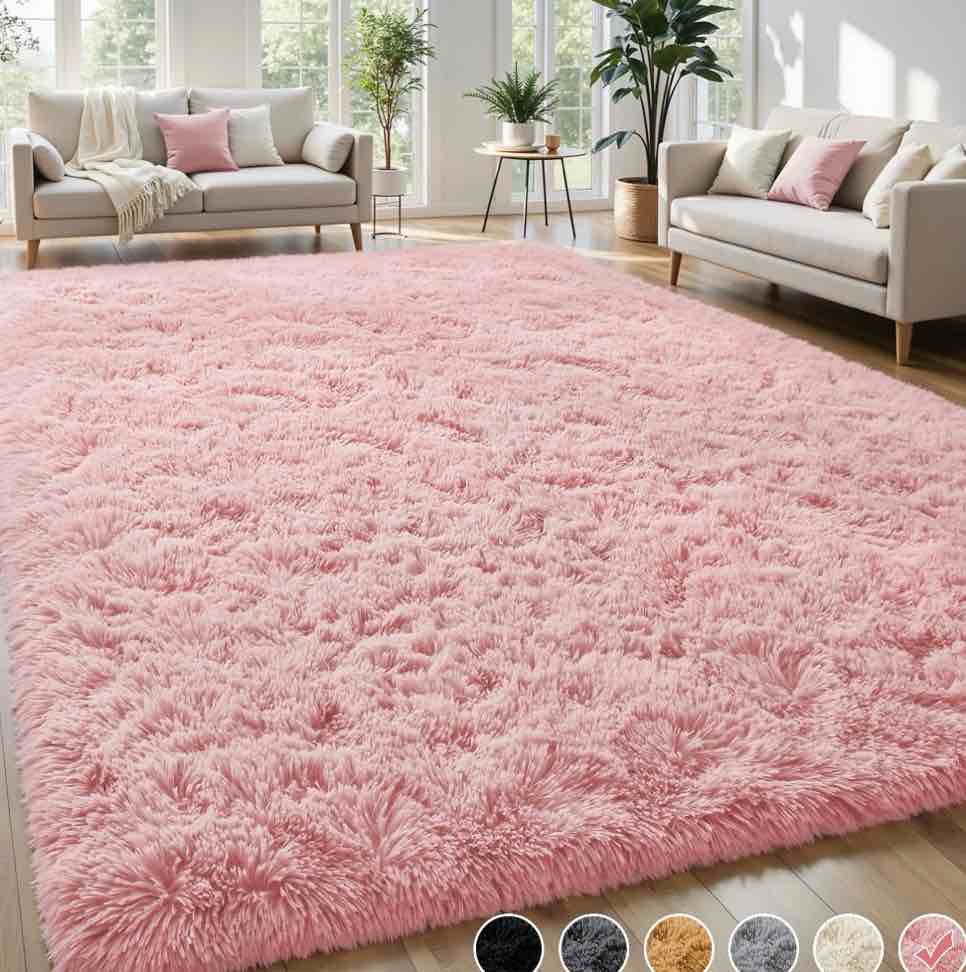 Nefoso Shag Area Rug, 9ft x 12ft Soft Fluffy Area Rugs for Living Room Bedroom Decor Carpet, Pink