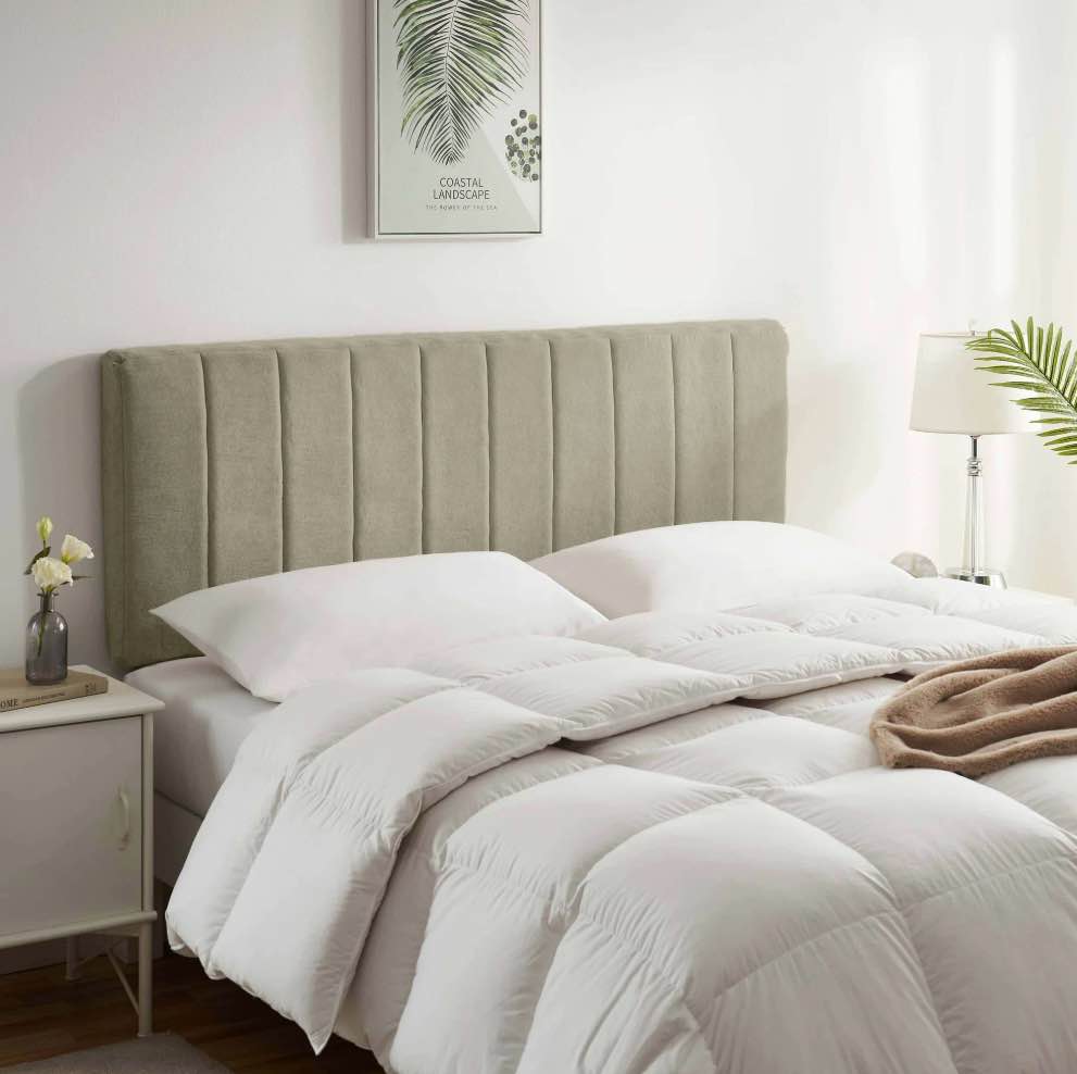 virtu upholstered king headboard no tools required peel and stick bed headboard only, olive green