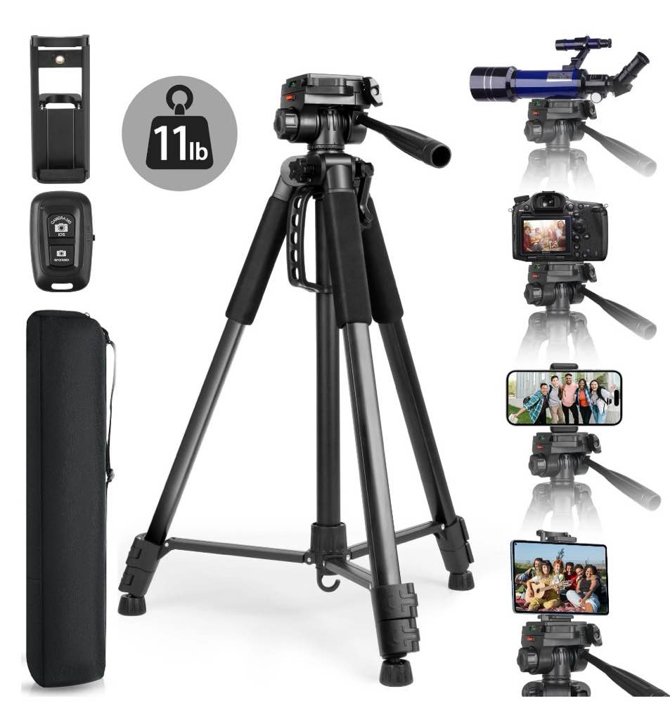 meromore 71" camera tripods, tripod stand for camera phone video recording, heavy duty camera tripod stand, professional travel dslr tripods compatible with canon smartphone, max load 11 lb