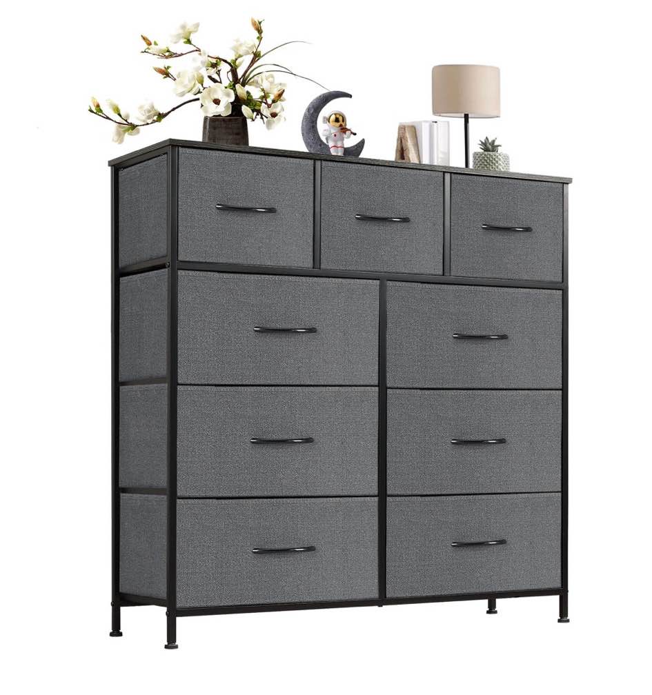 concetta 9-drawer fabric dresser, tv cabinet sideboard, storage organizer cabinet for living room, bedroom, office, gray