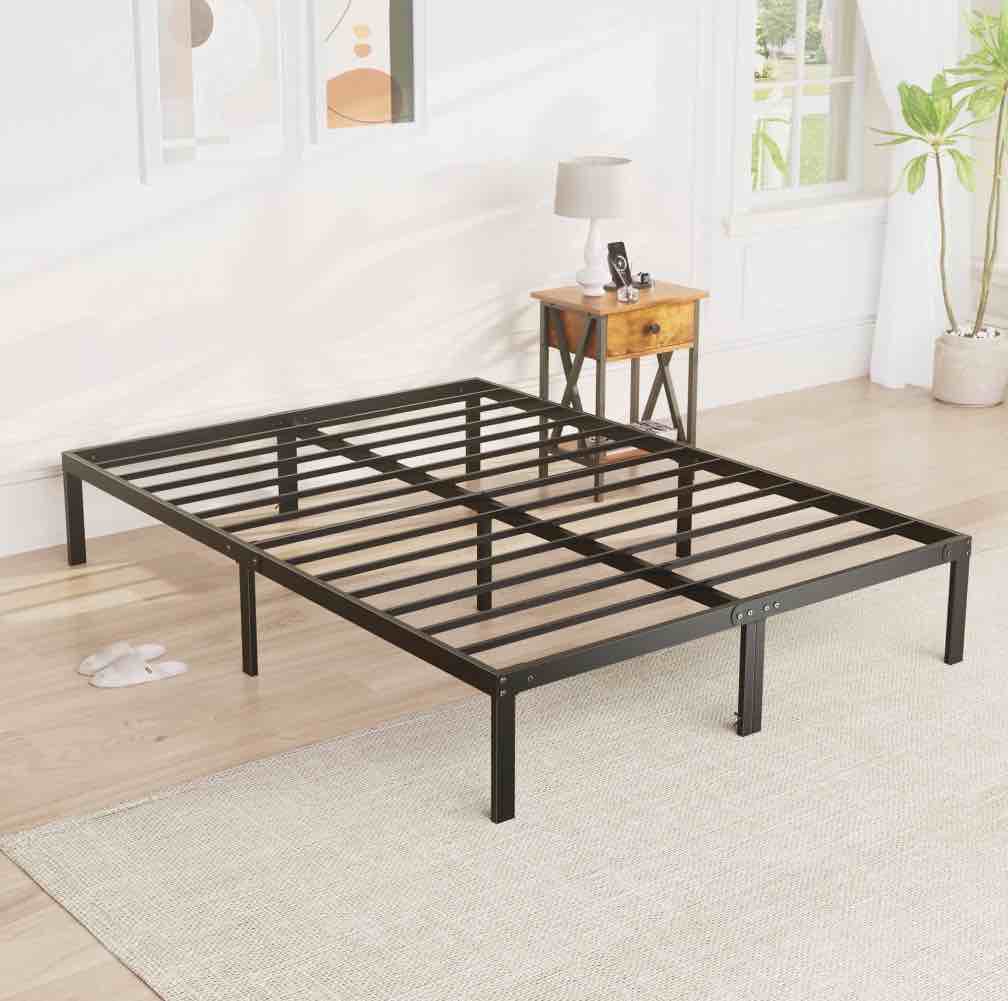 edx king size bed frame with ample storage space, sturdy steel slat support, 14-inch height, no box spring needed, heavy-duty metal platform
