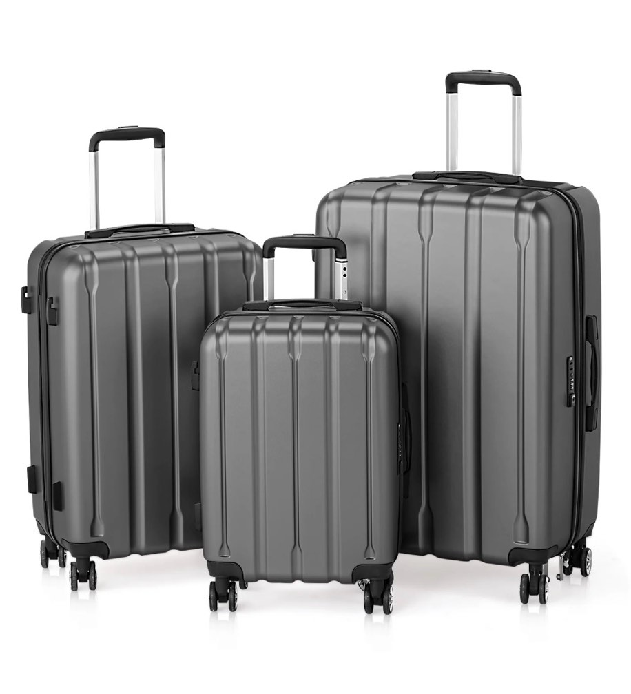 ktaxon 3-piece hardshell luggage set lightweight abs+pc carry on suitcase with tsa lock, 360° spinner wheels dark gray