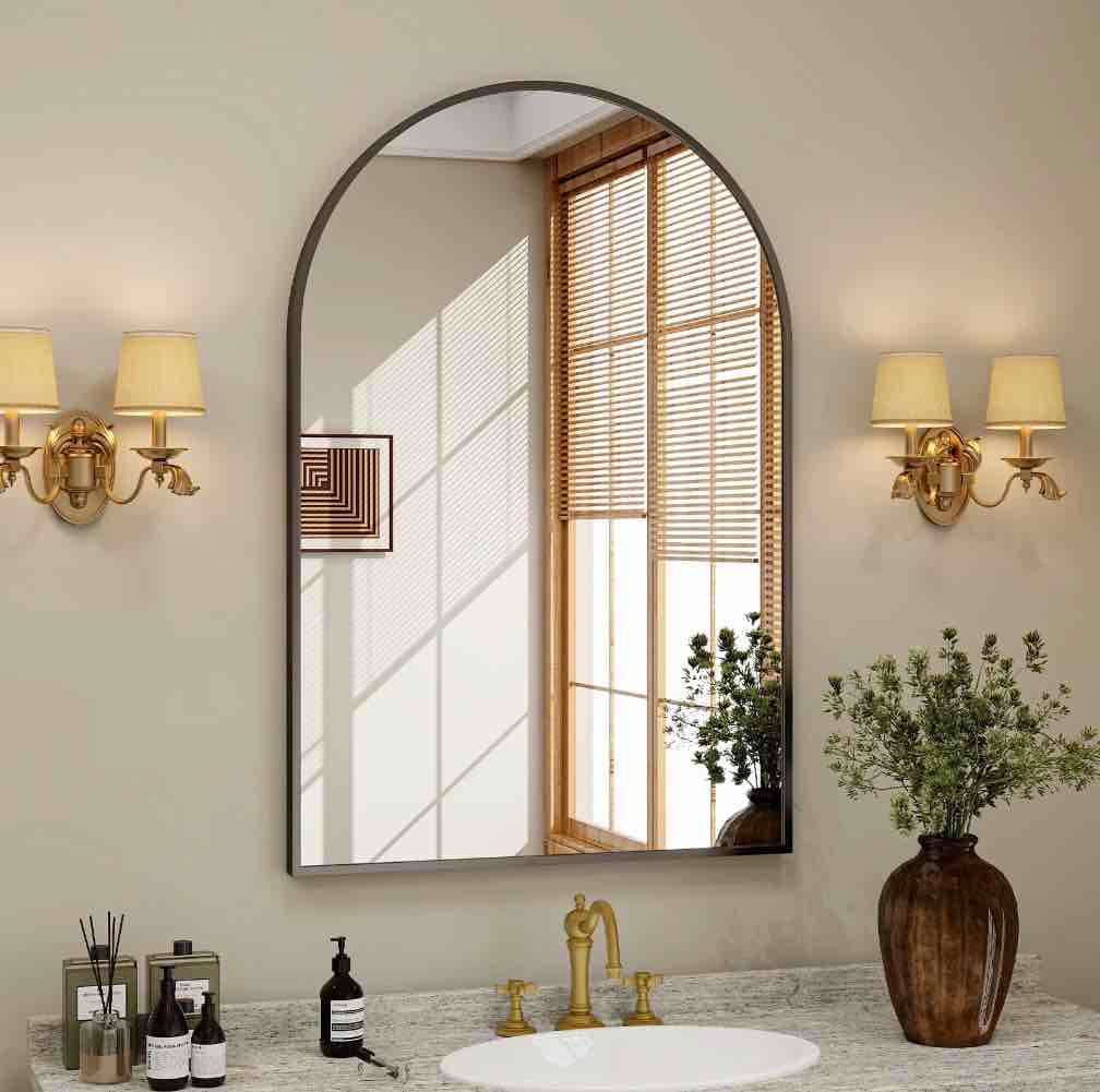 beautypeak 24 x 36  bathroom mirror wall vanity arched mirror  black