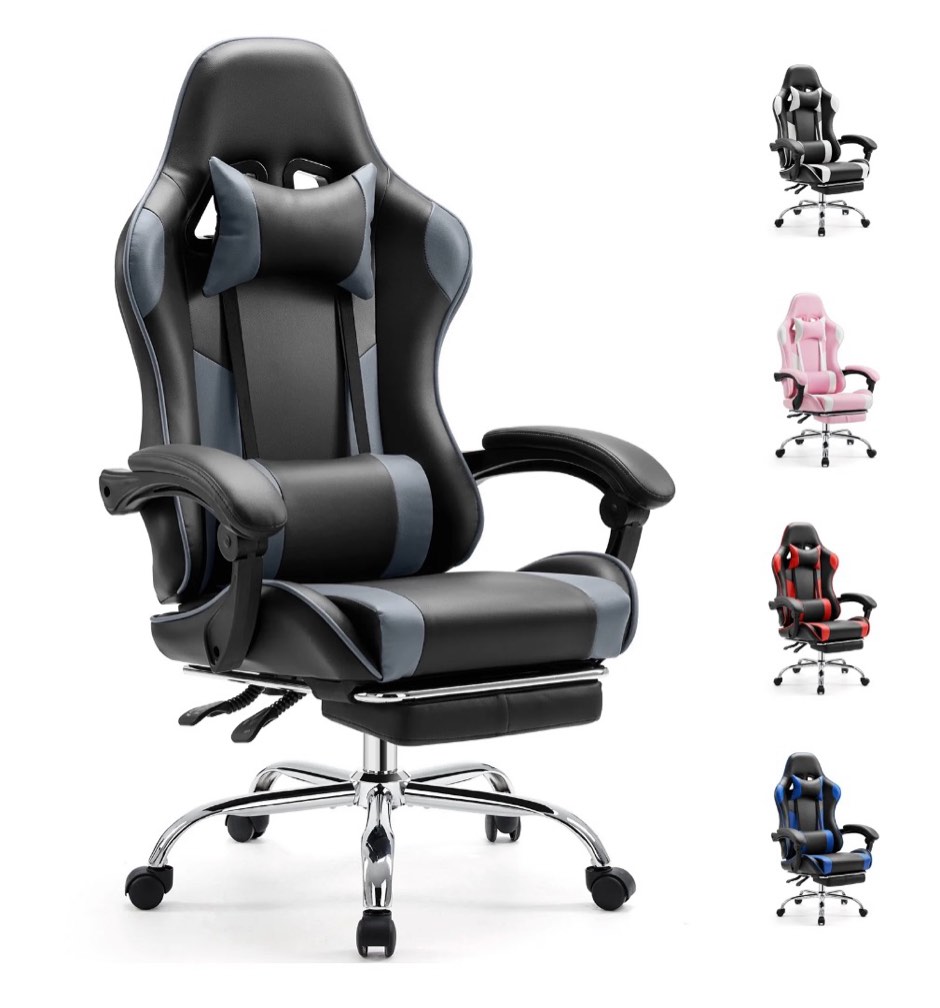 edx ergonomic gaming chair high back office chair with lumbar support and adjustable armrests swivel racing chair, black and gray