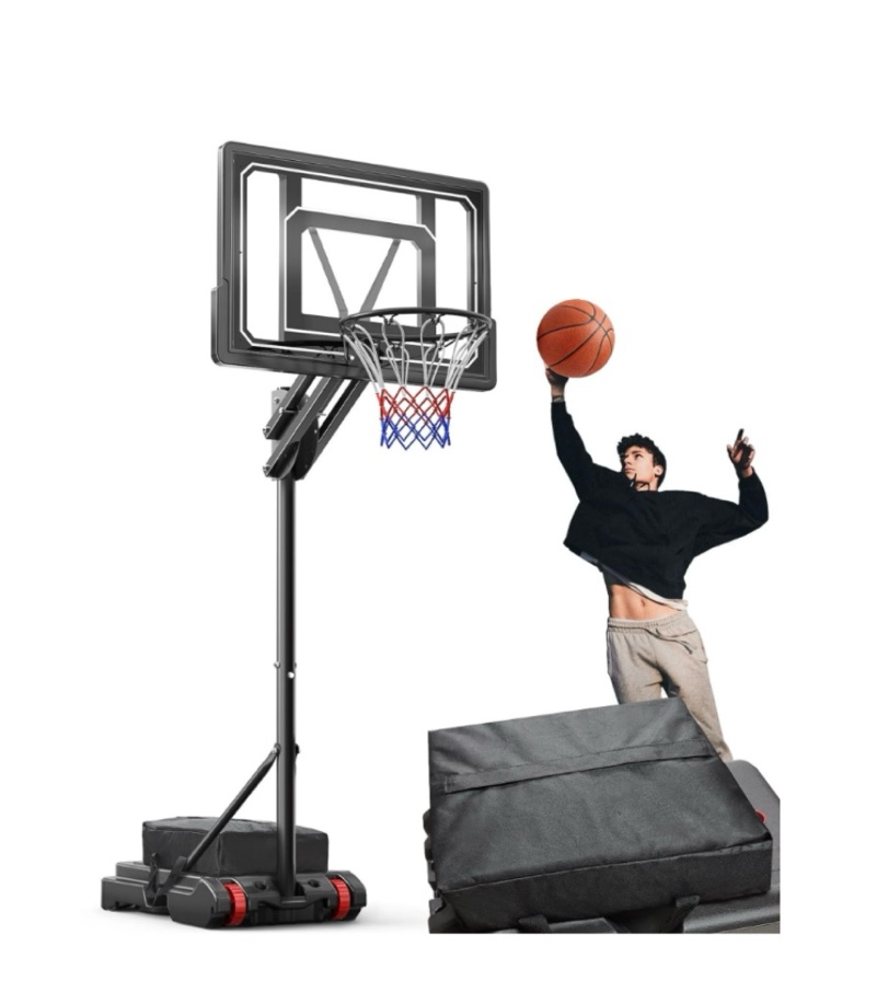 virnaz 33 in. portable basketball hoop & goal system for outdoor indoor court 5.5 - 9.5 ft. easy height adjustable with weight bag