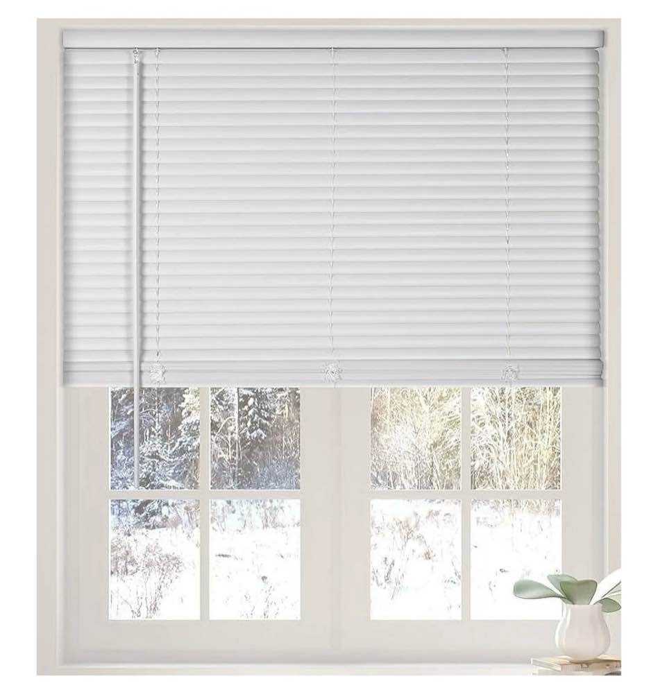 calyx interiors cordless white 1” light filtering mini blinds 36 w x 36 h window blinds for home vinyl horizontal blinds for indoor windows