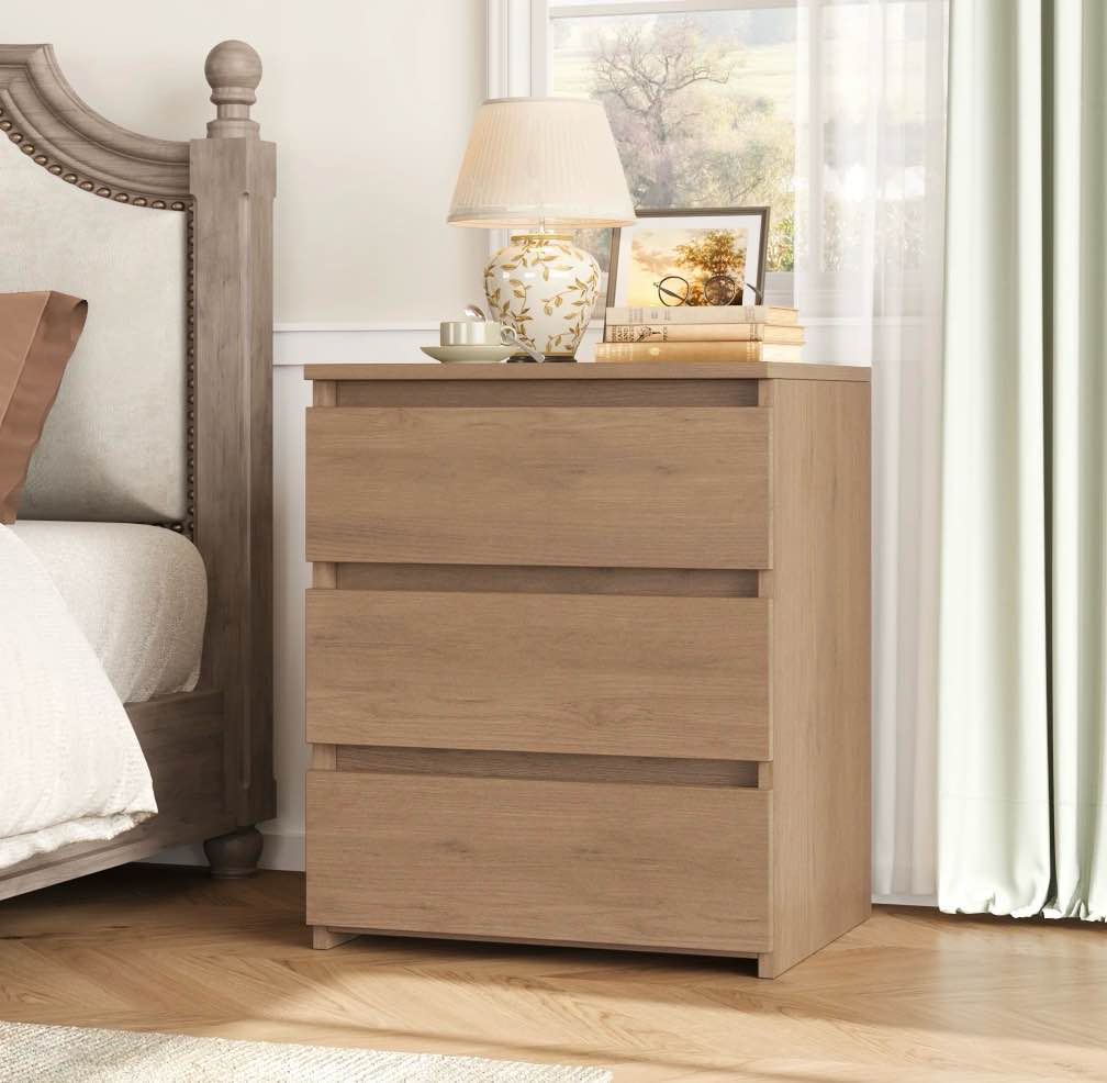 homfa 3 drawers nightstand, small sofa table, wooden storage cabinet for living room, wood grain finish