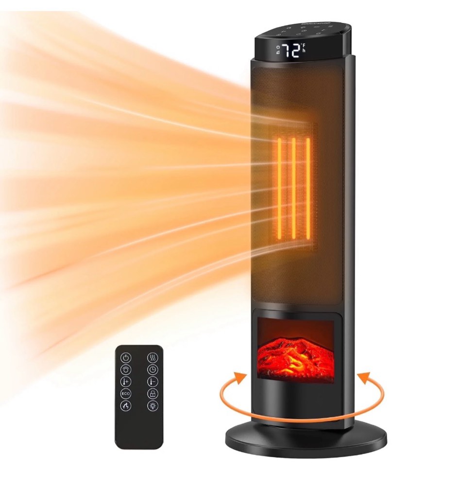 edx 1500w space heater for indoor use, 23" electric heater with 7 light colors, 70° oscillation, adjustable thermostat & remote, tip-over protection, black