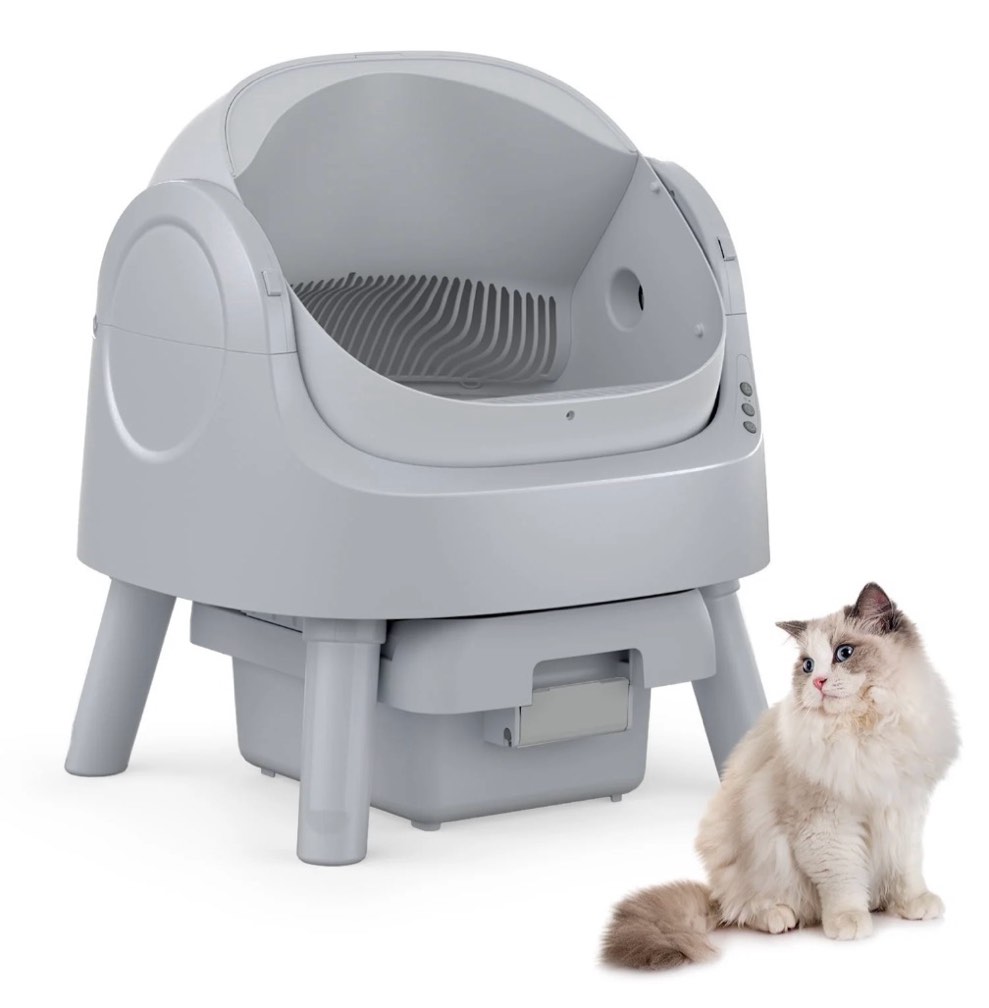 petpivot automatic cat litter box self-cleaning with safety protection, mat and trash bags included, steel