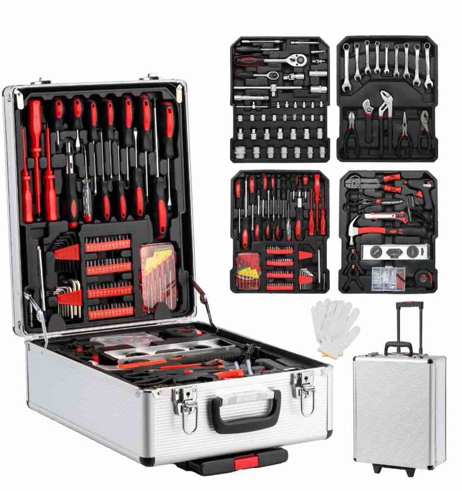 ubesgoo 799 pcs tool set  household repair hand tool kit  mechanics tool kit  with trolley case  silver