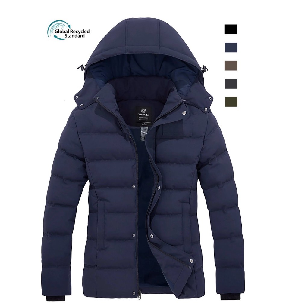 wantdo women's recycled winter coat warm winter jacket quilted puffer jacket navy l