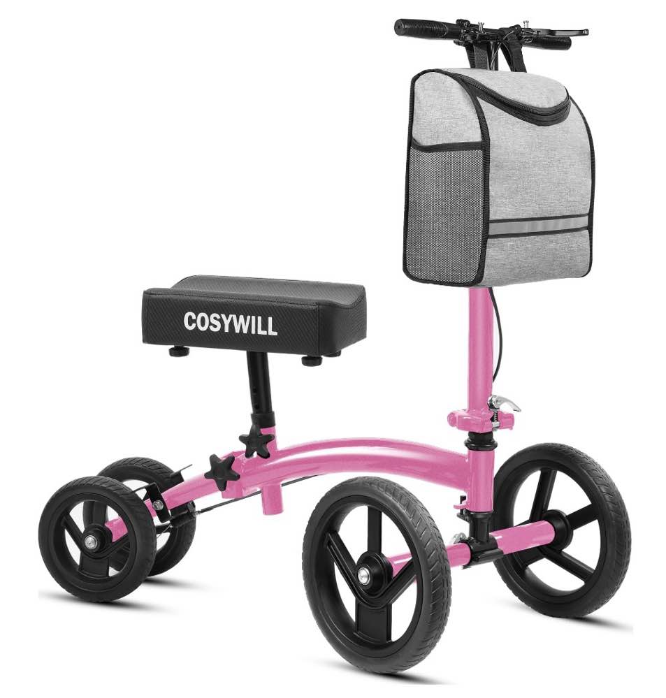 cosywill steerable knee scooter,economy knee walker,all terrain foldable medical scooter for foot injuries crutches alternative,pink