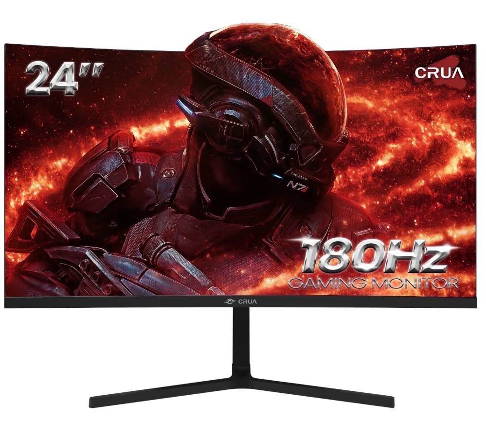 crua 24  165hz/180hz curved gaming monitor fhd 1080p computer monitor freesync 99% srgb low motion blur-black