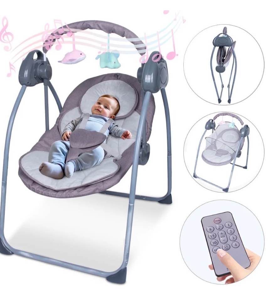  5-speed baby swing for newborn toddler, bluetooth infant swing bouncer(grey)