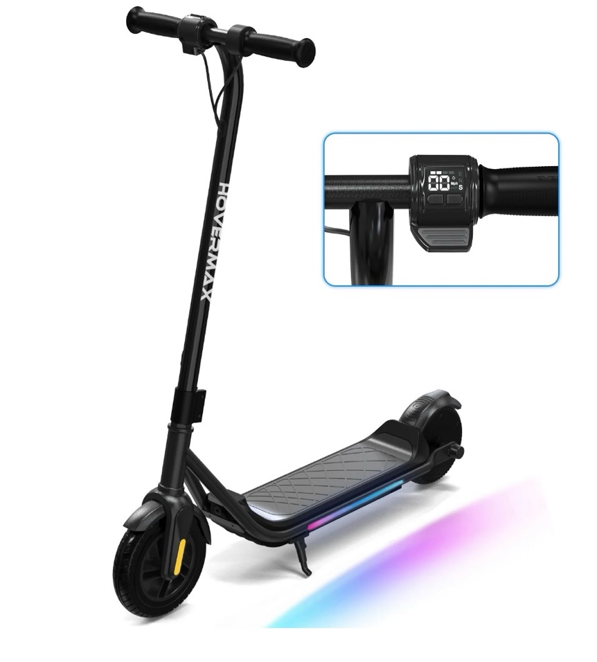 hovermax kids electric scooter - ages 6-12, 10mph, 9.3mi range w/ 7-color lights & 7" tires