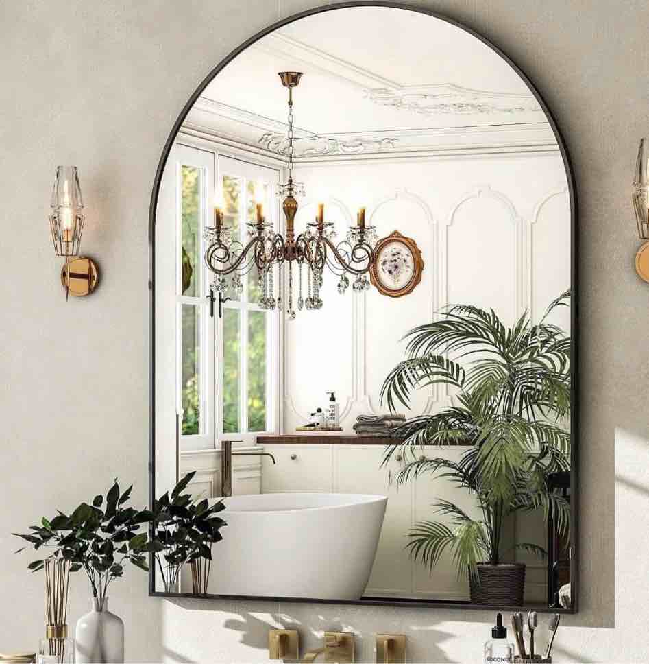 yvanla 40 x30  arched bathroom mirror wall mounted mirror with aluminum alloy frame  black