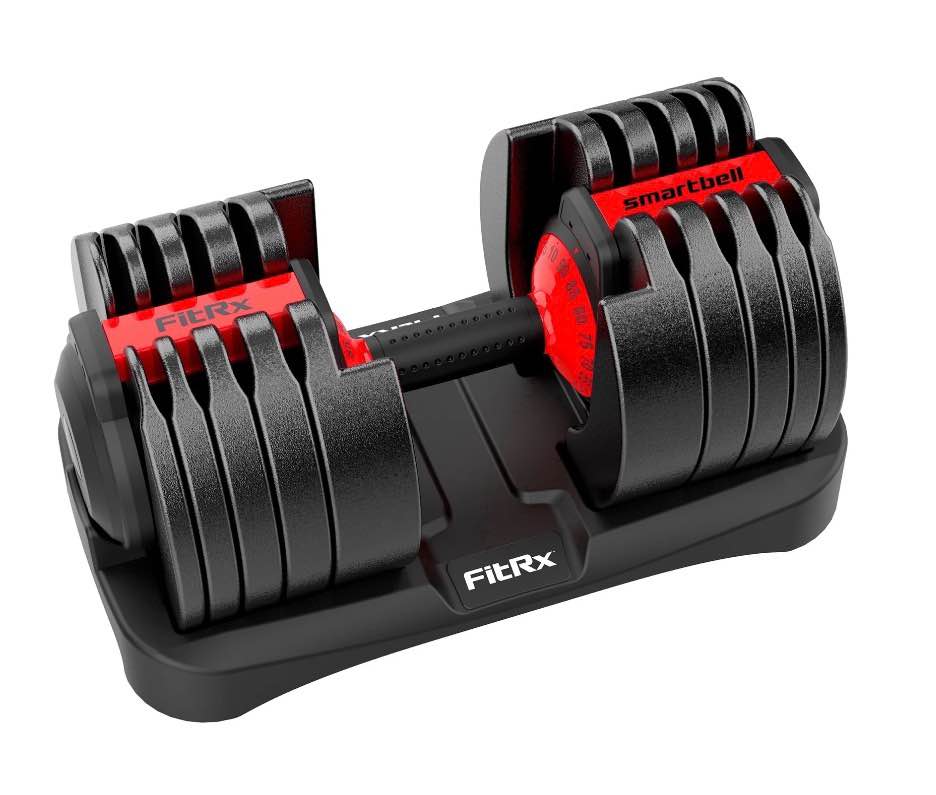 fitrx smartbell xl, 90lb adjustable dumbbell set with quick-select weights for home gym