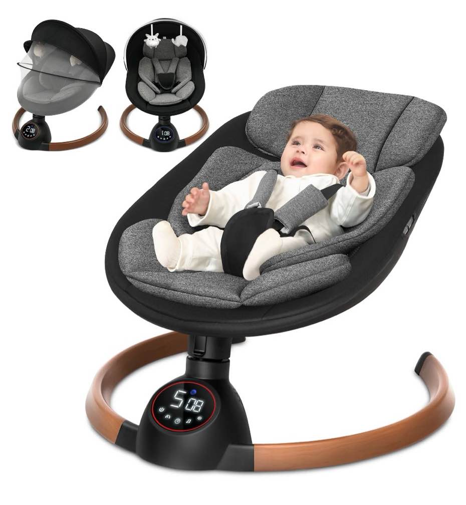 babyeap baby swing for infants,bluetooth control 5-point harness newborn swing,5 sway speed,10 lullabies(gray)
