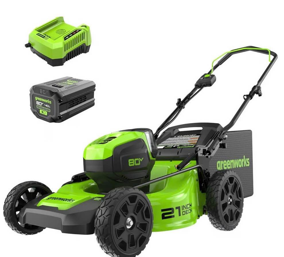 greenworks 80v 21  push mower with (1) 4ah battery & charger 2501202vt