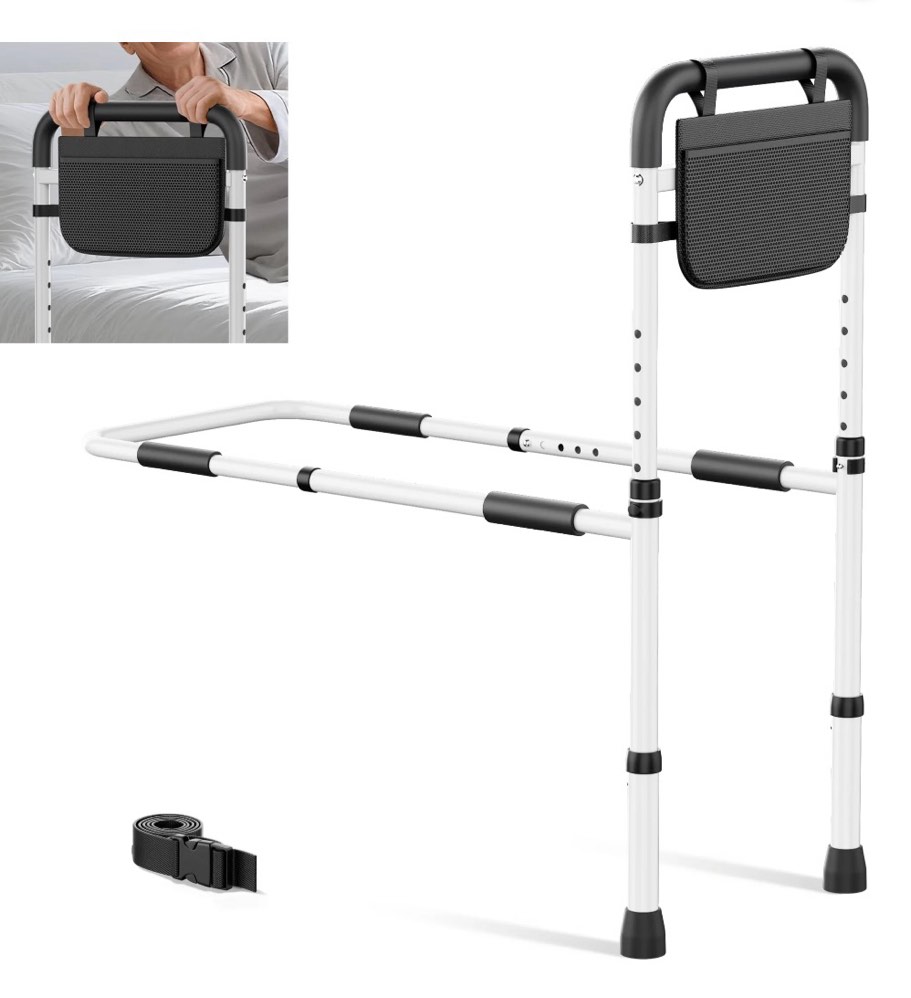 kekoy bed rails for seniors, adjustable bed assist rail for elderly adults with storage bag and fixing strap, bed support bar mobility assistant