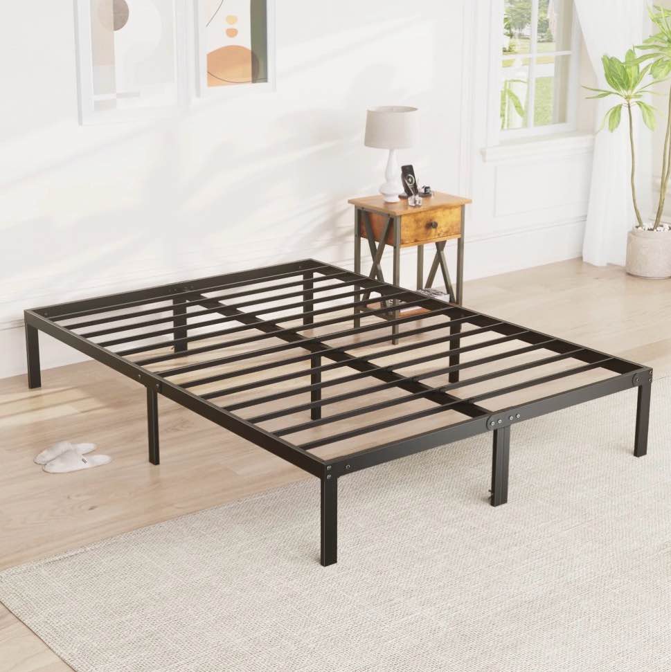 edx king size bed frame with ample storage space, sturdy steel slat support, 14-inch height, no box spring needed, heavy-duty metal platform