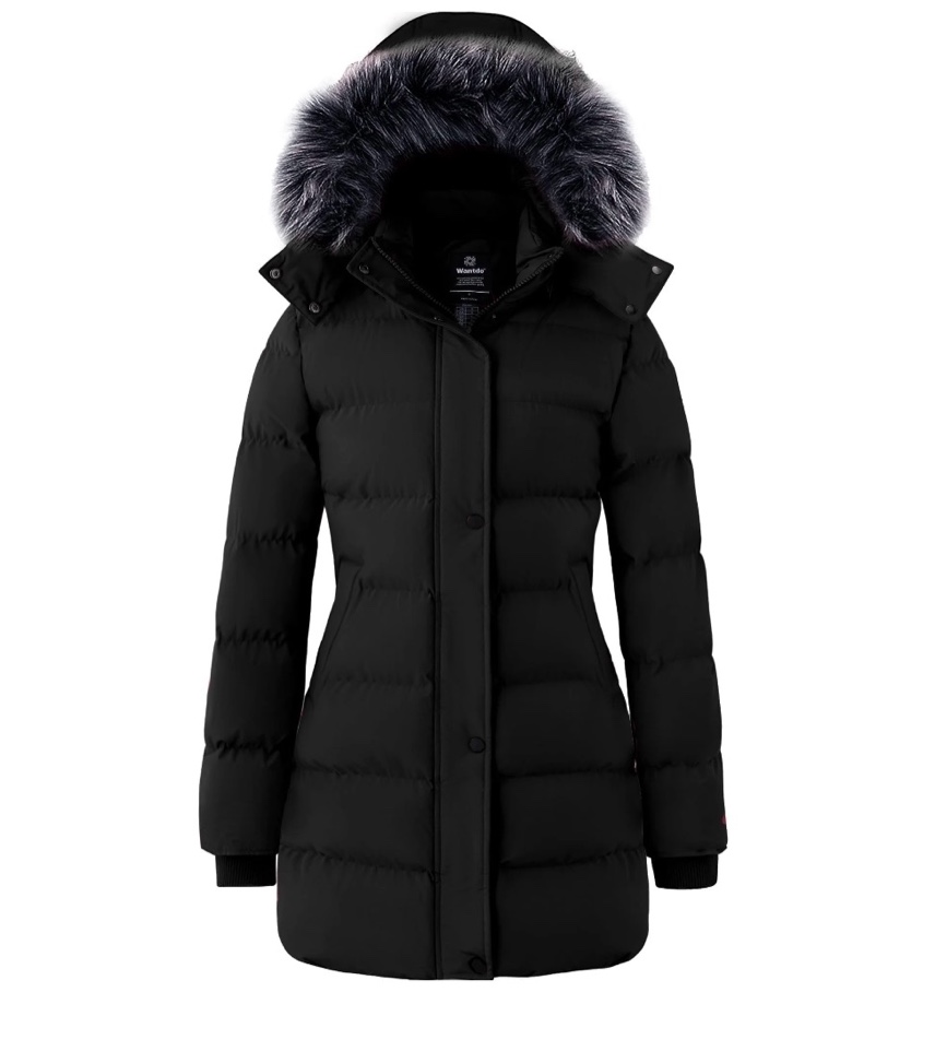wantdo women's recycled coat warm winter coat waterproof jacket long puffer jacket black l