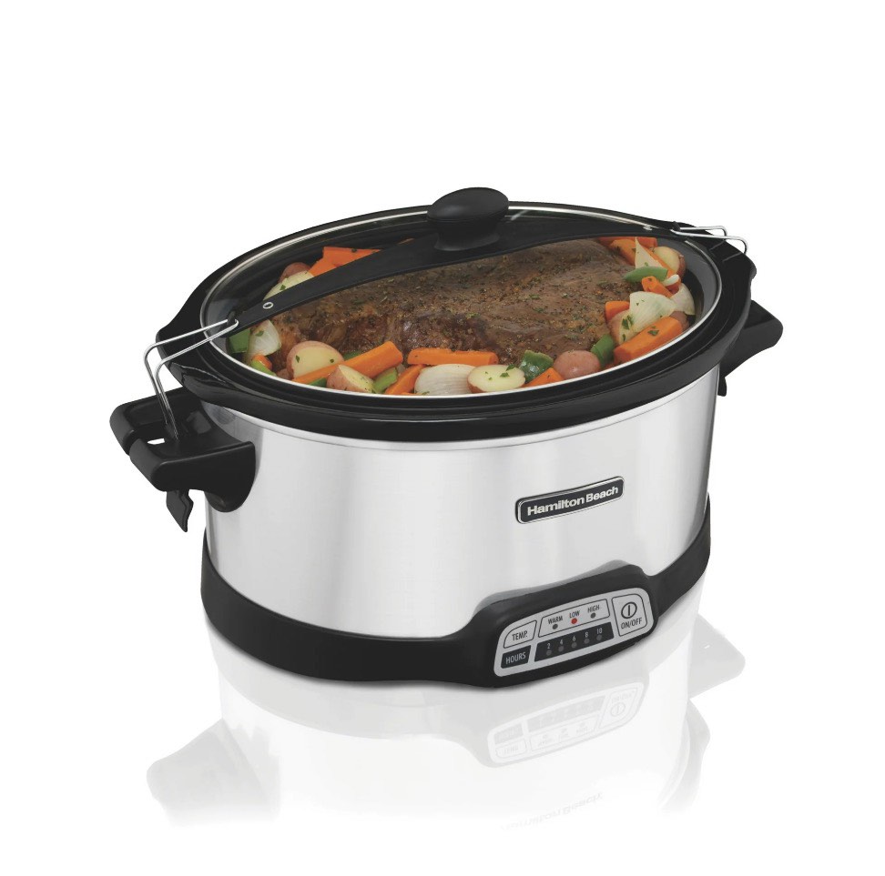 hamilton beach 7 qt programmable slow cooker stoneware crock with removable pot stainless steel