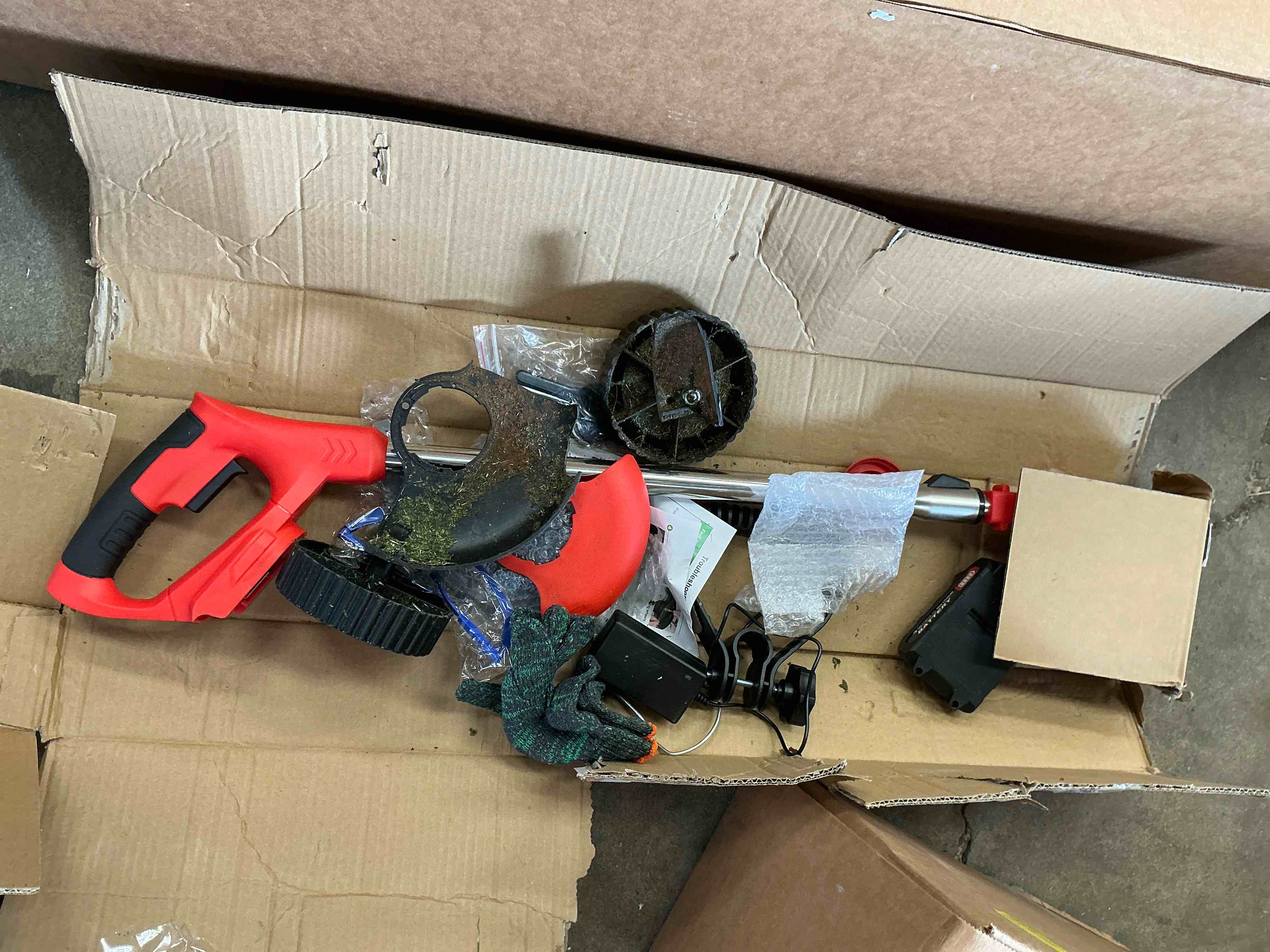 Condition photo showing Good Condition for TNTANTS Electric Weed Wacker  Cordless String Trimmer with Wheels  2Pcs 24V Batteries  3 Types of Blades  Adjustable Length  Weed Eater Grass Trimmer/Edger/Brush Cutter for Lawn Yard Garden (Red)