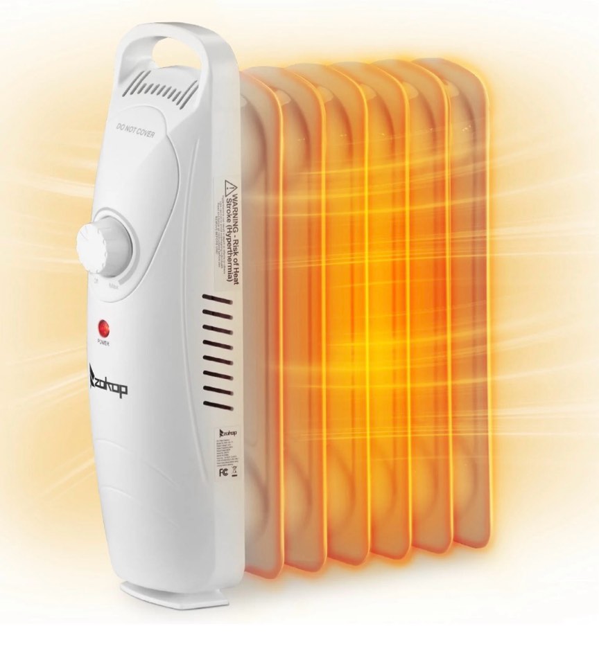 Ktaxon Filled Radiator Heater, Small Portable Space Heater with Adjustable Programmable Thermostat, Quiet, Overheat Protection, 6 Oil Heating Fins, 600W Mini Heater for Home Office White