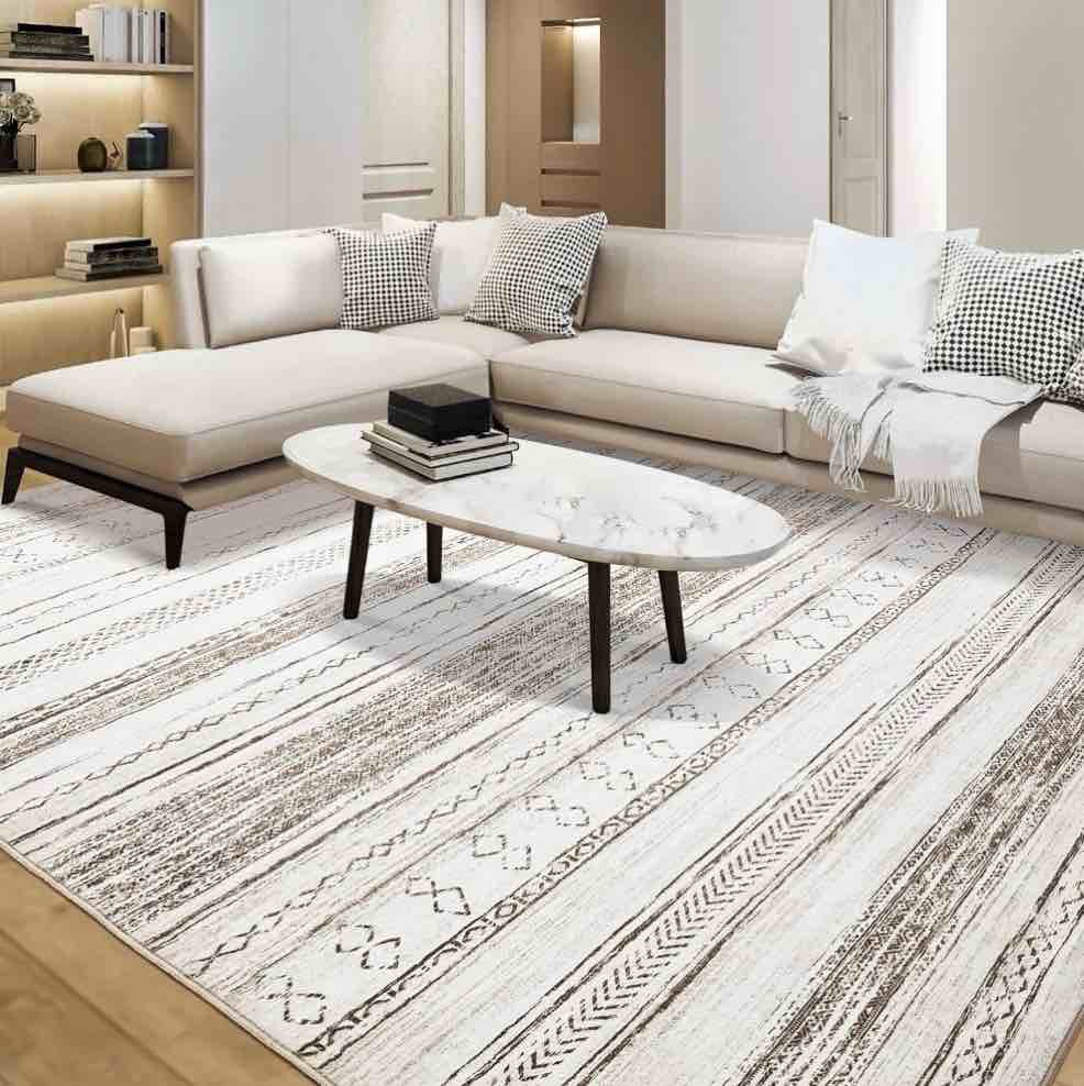 toyoso 6x9 area rug living room rugs - washable large soft neutral boho moroccan bohemian farmhouse rug indoor floor carpet for bedroom under dining table home office decor - cream brown