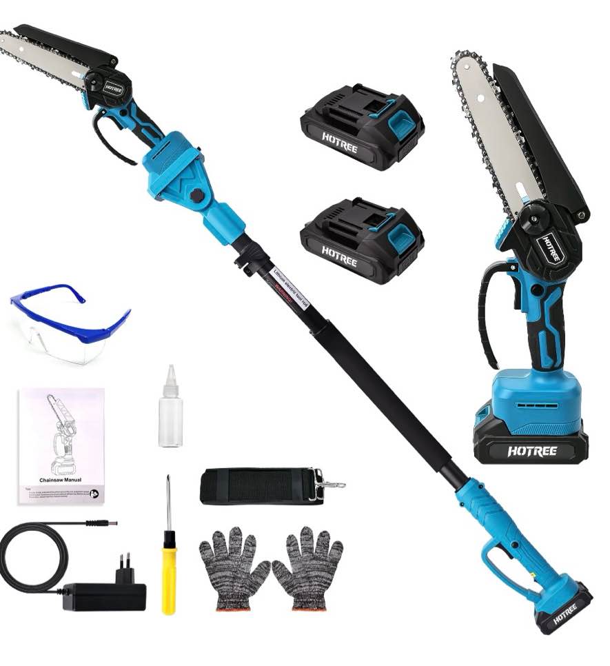 HOTREE 2 in 1 Cordless Pole Saw, 6-inch Pole Chainsaw Mini Handheld Chainsaw, 15 ft Extension Pole Saw for Effortless Tree Trimming