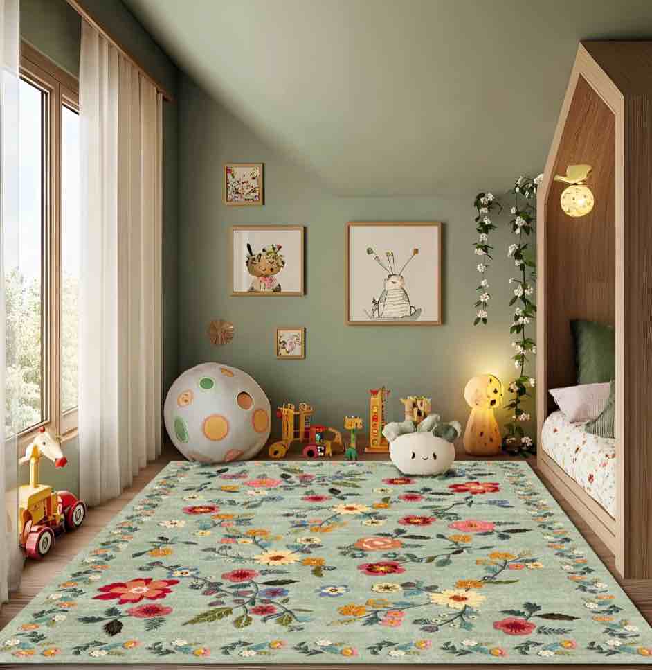 Condition photo showing New/Like New for Pentantan 5 x7 Floral Area Rugs Machine Washable Rug for Living Room- Soft Indoor Carpet Low Pile for Bedroom Dining Room Playroom Office Green