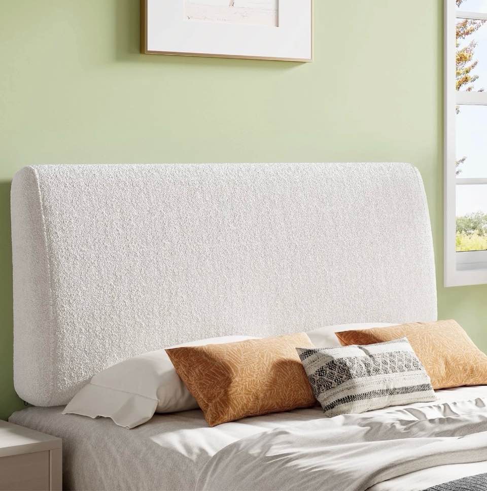 Pinmoco Memory Foam Upholstered Headboard with Height Adjustable and Ergonomic Head Board for Full Bed, Teddy Velvet White