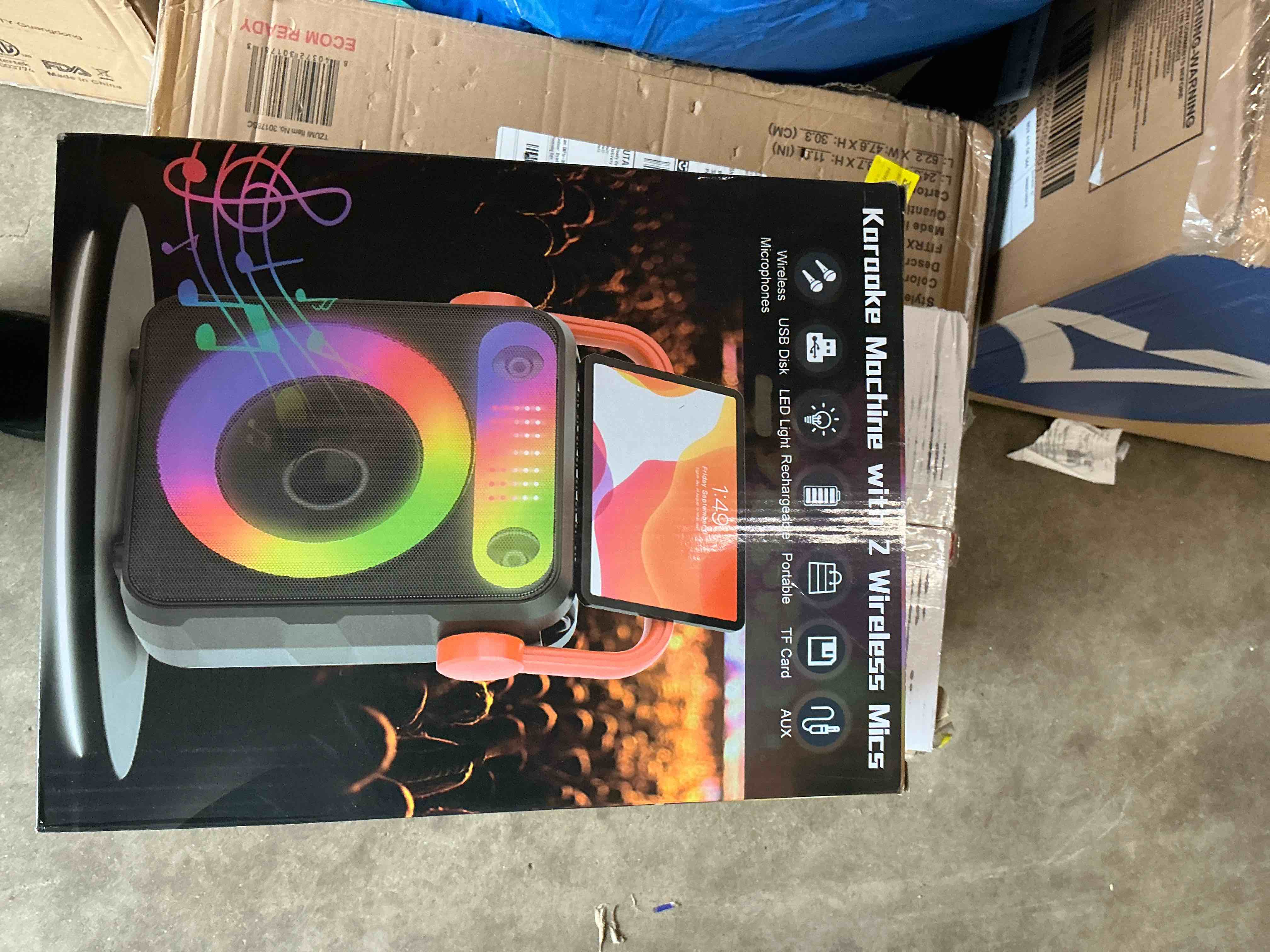 Condition photo showing Good Condition for Dammyty Karaoke Machine with 2 Wireless Microphones  Portable Home Karaoke System for Adults Kids  Bluetooth Speaker with Disco Lights and Strap for Party