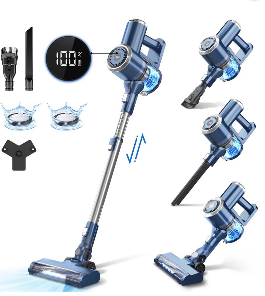 Prettycare Cordless Stick Vacuum Cleaner, 2600mAh 6-in-1 Lightweight Upright for Carpet Hard Floor Pet Hair W200 Upgraded