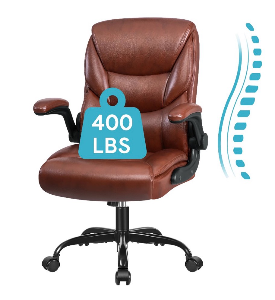 COOLHUT Leather Office Chair, Big and Tall Office Chair 400LBS Wide Seat Ergonomic Computer Desk Chair High Back Executive Leather Chair Adjustable Task Chair Lumbar Back, Dark Brown