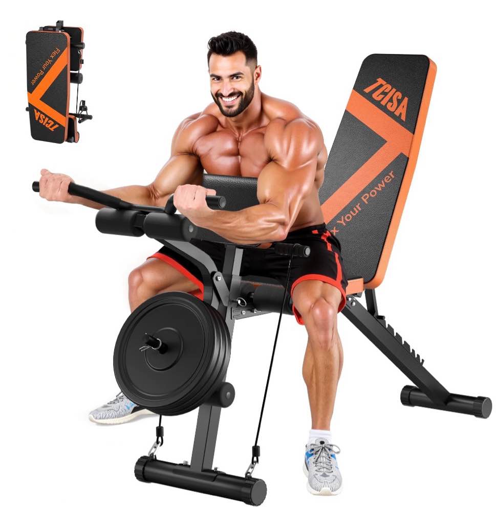 Weight Bench TCISA Adjustable Weight Bench with Leg Extension and Preacher Curl Pad Flat Incline Decline Utility Workout Bench for Home Gym Dumbbell Exercise